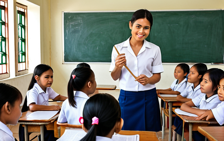 **A young woman teaching English to children in a vibrant Thai school, radiating passion and cultural immersion.** (This image captures the story of the colleague who went to Thailand to teach, representing global career opportunities).
